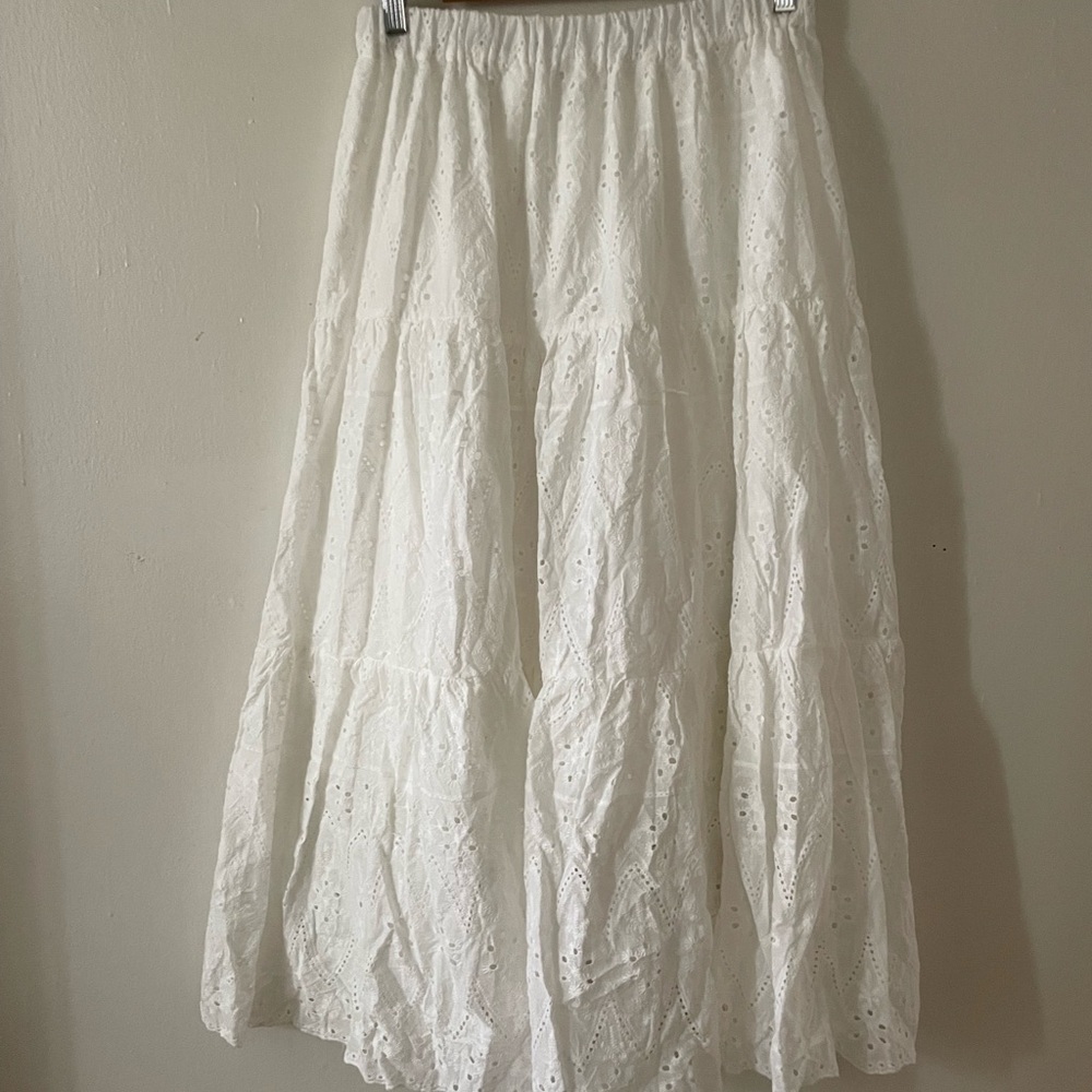 Elegant White Eyelet Maxi Skirt